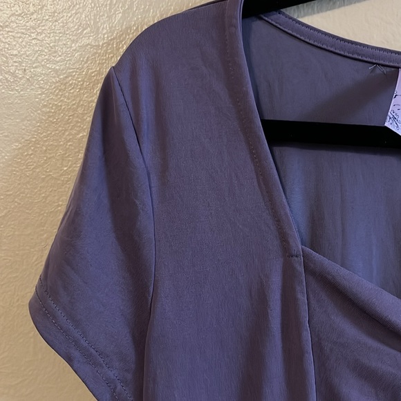 Alya Purple Ruched Front Short Sleeve Panel Swing Dress M - Picture 4 of 11